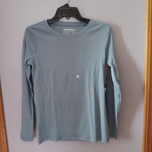 *PD* New Eddie Bauer Chambray Blue Crewneck Long Sleeve Tee, size Medium Petite